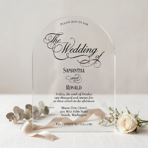 Elegant Calligraphy Minimalist Black Text Wedding Acrylic Invitations