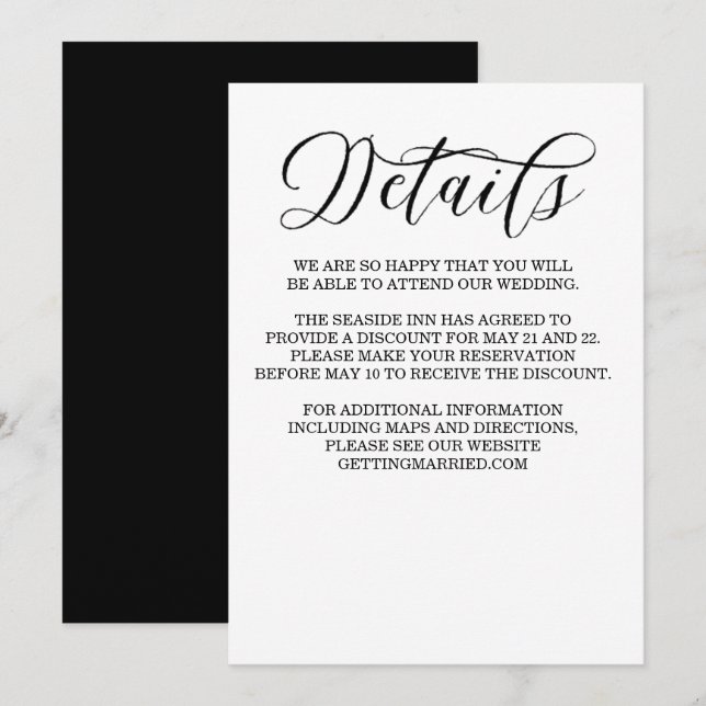 Elegant Calligraphy Minimalist Details Card (Front/Back)