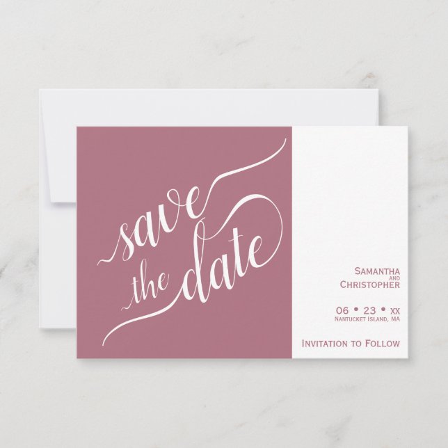 Elegant Calligraphy Minimalist Dusty Rose Wedding Save The Date (Front)