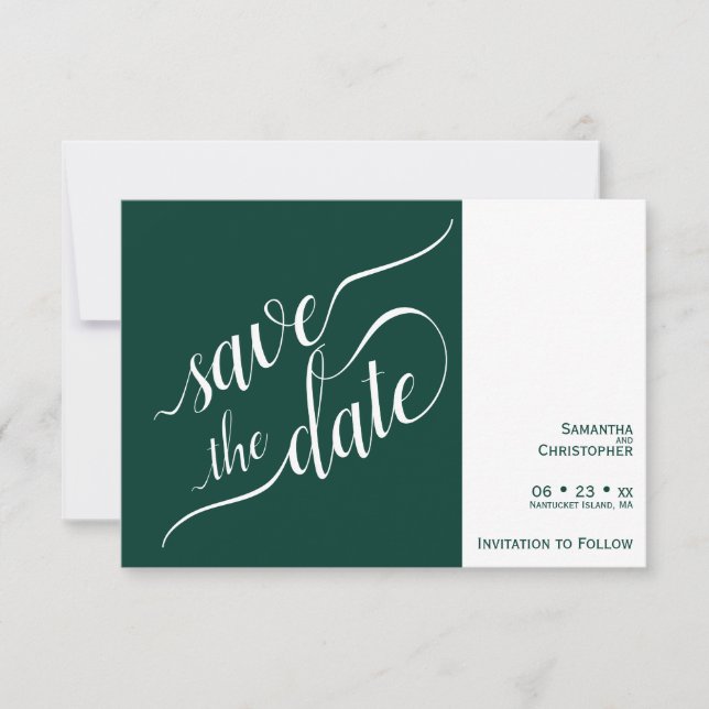 Elegant Calligraphy Minimalist Emerald Wedding Save The Date (Front)
