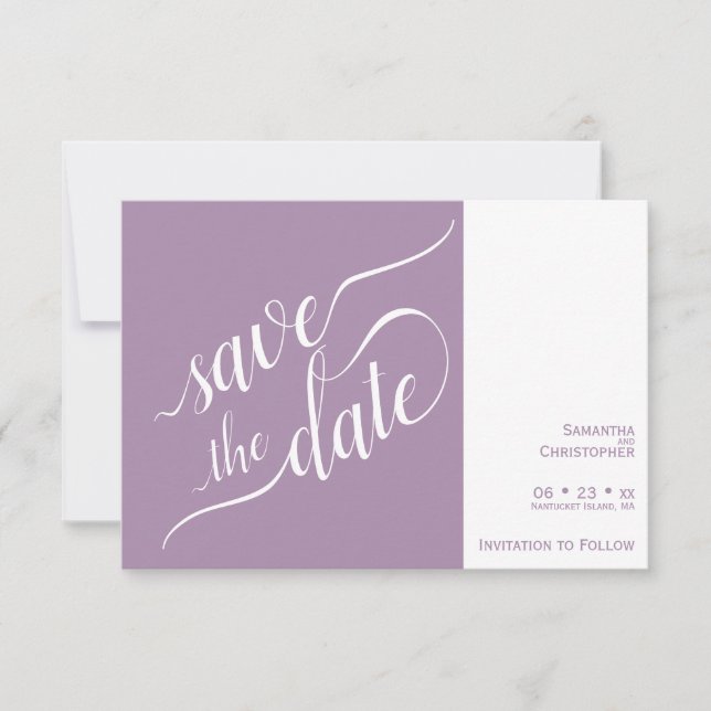 Elegant Calligraphy Minimalist Lavender Wedding Save The Date (Front)