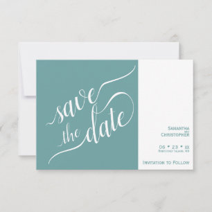 Elegant Calligraphy Minimalist Teal Wedding Save The Date