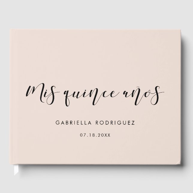 Elegant calligraphy Mis quince años Guest Book (Front)
