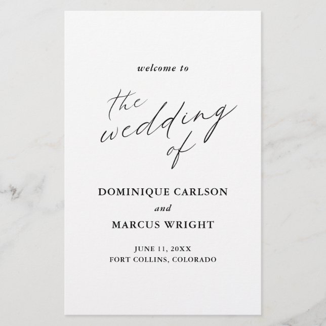 Elegant Calligraphy Modern Budget Wedding Program (Front)
