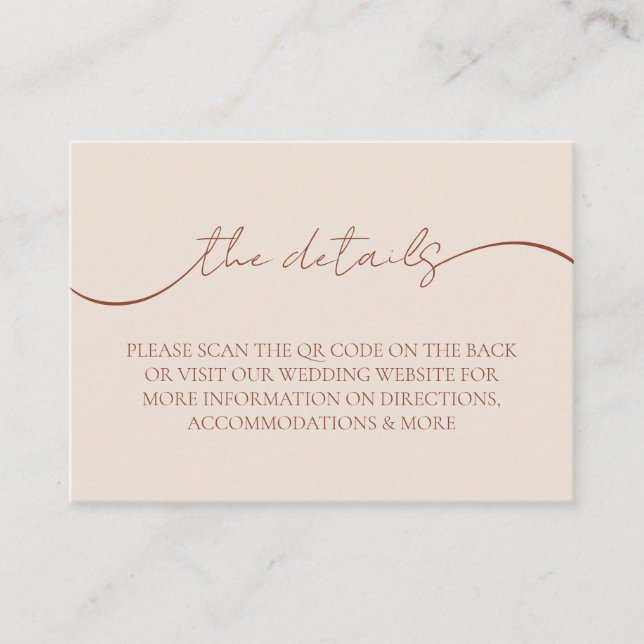 Elegant Calligraphy Modern QR Code Wedding Details Enclosure Card (Front)