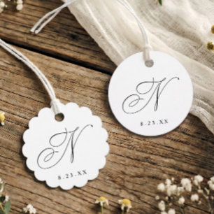 Elegant Calligraphy Monogram Initial N Wedding Favour Tags