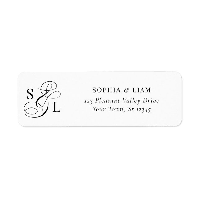 Elegant Calligraphy Monogram Wedding Return Addres (Front)