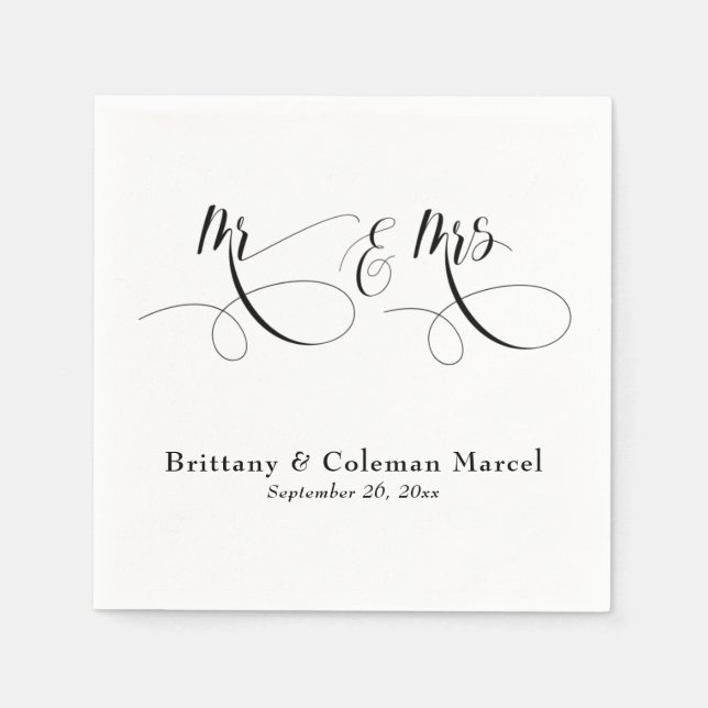 Elegant Calligraphy Mr & Mrs Wedding Napkins (Front)