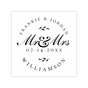 Elegant Calligraphy Mr & Mrs Wedding Save The Date Self-inking Stamp