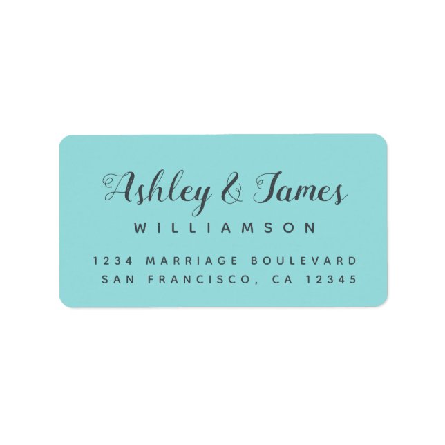 Elegant Calligraphy Names Turquoise Return Address Label (Front)