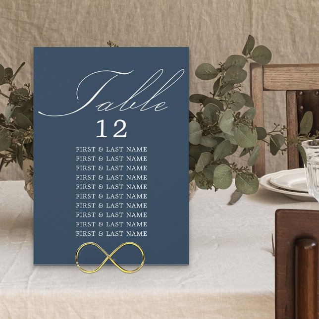 Elegant Calligraphy Navy Blue Table Seating Card (Creator Uploaded)