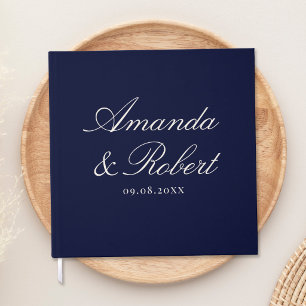 Elegant Calligraphy Navy Blue Wedding Guest Book