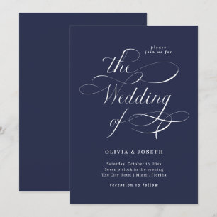 Elegant Calligraphy   Navy Blue Wedding Invitation
