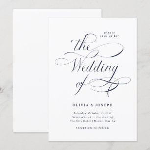 Elegant Calligraphy   Navy Blue Wedding Invitation