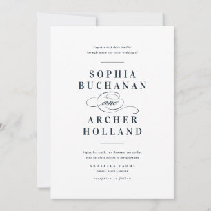 Elegant Calligraphy Navy Blue Wedding Invitation