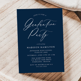 Elegant Calligraphy Navy Graduation Party Invitation