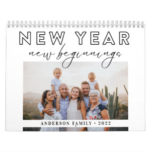 Elegant Calligraphy New Year New Beginnings Photo  Calendar