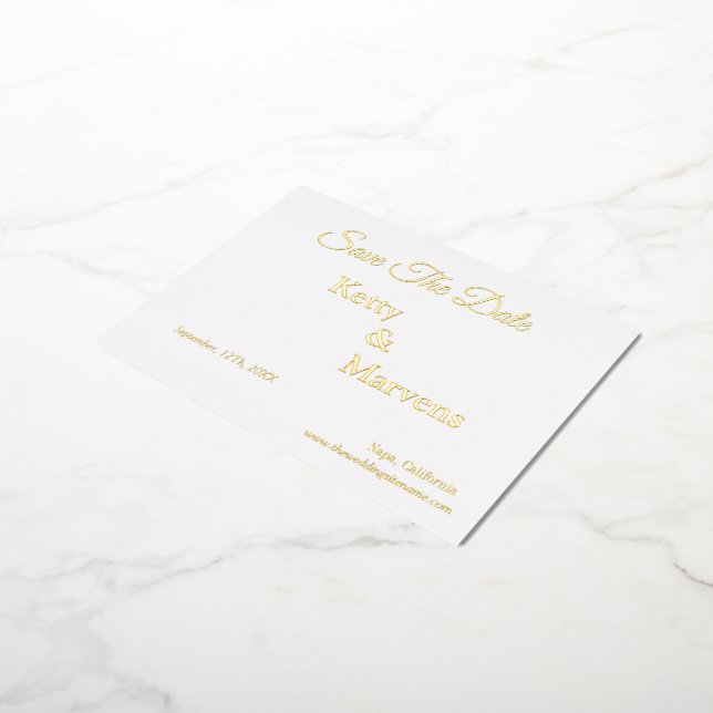 Elegant Calligraphy non-photo save the date real  Foil Holiday Postcard (Rotated)
