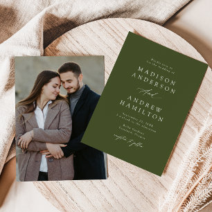 Elegant Calligraphy Olive Green Photo Wedding Invitation