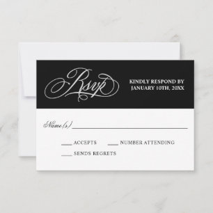 Elegant Calligraphy on Black Wedding RSVP Card