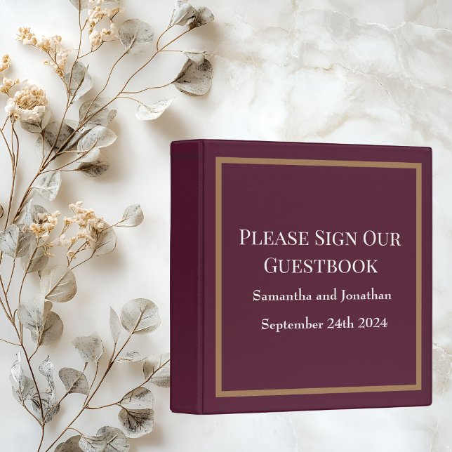 Elegant Calligraphy on Dark Purple Guest Book  Binder (Creator Uploaded)