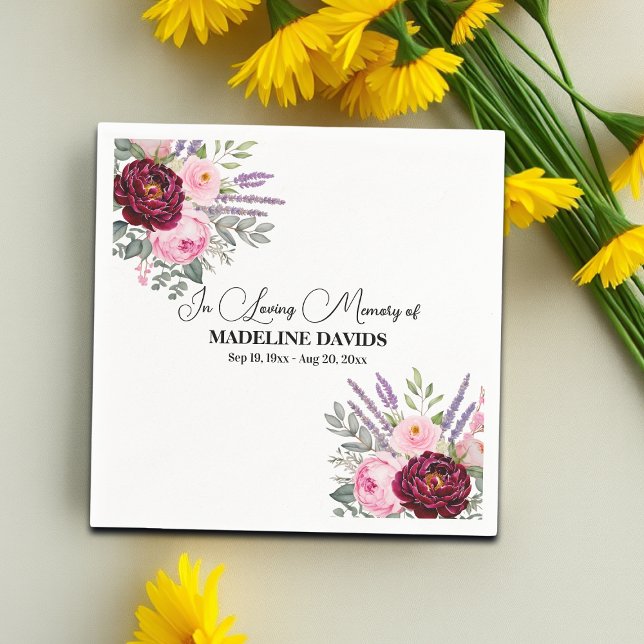 Elegant Calligraphy Peonies Funeral  Napkin (Creator Uploaded)