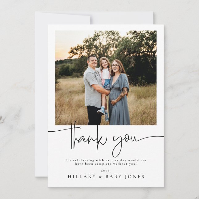 Elegant Calligraphy Photo Baby Show Thank you card (Front)