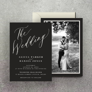 Elegant calligraphy photo charcoal wedding invitation