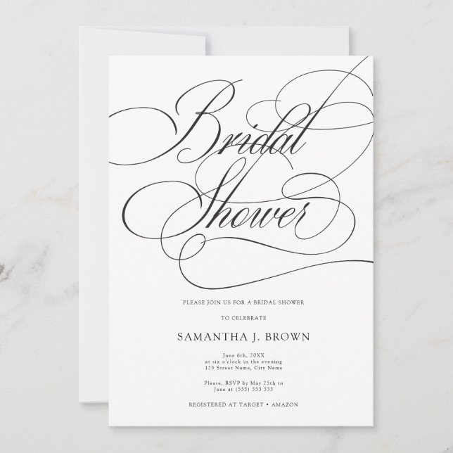 Elegant Calligraphy Photo Minimalist Bridal Shower Invitation (Front)