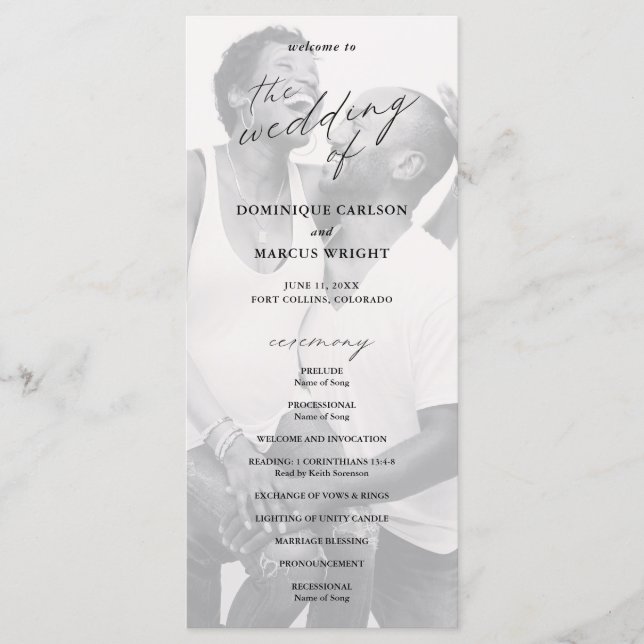Elegant Calligraphy Photo Modern Wedding Program (Front)