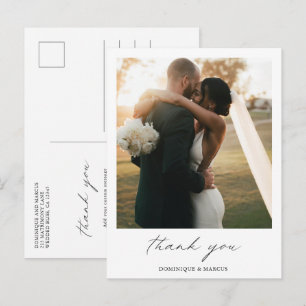 Elegant Calligraphy Photo Modern Wedding Thank You Postcard