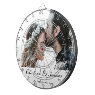 Elegant Calligraphy Photo Name Date  Dartboard
