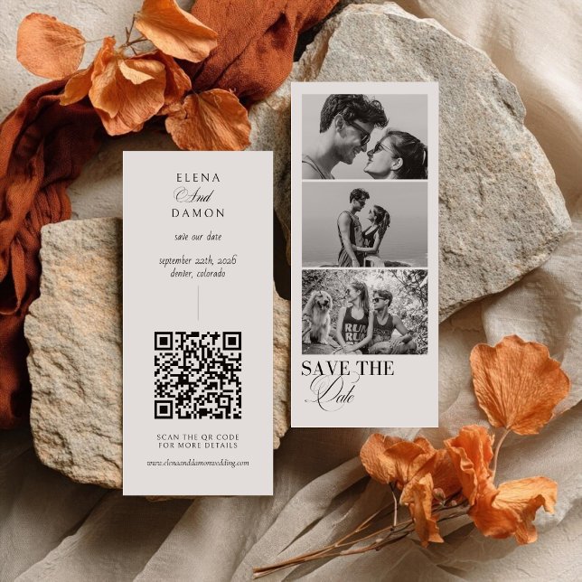 Elegant Calligraphy Photo Strip with QR Code Save The Date (Creator Uploaded)
