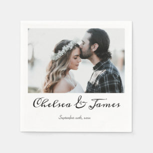 Elegant Calligraphy Photo Wedding Cocktail Party Napkin