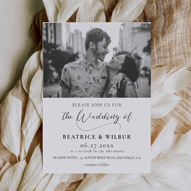 Elegant calligraphy photo wedding invitation postcard (Creator Uploaded)