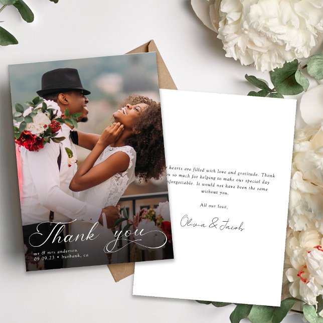 Elegant Calligraphy Photo Wedding Thank You Cards (Creator Uploaded)