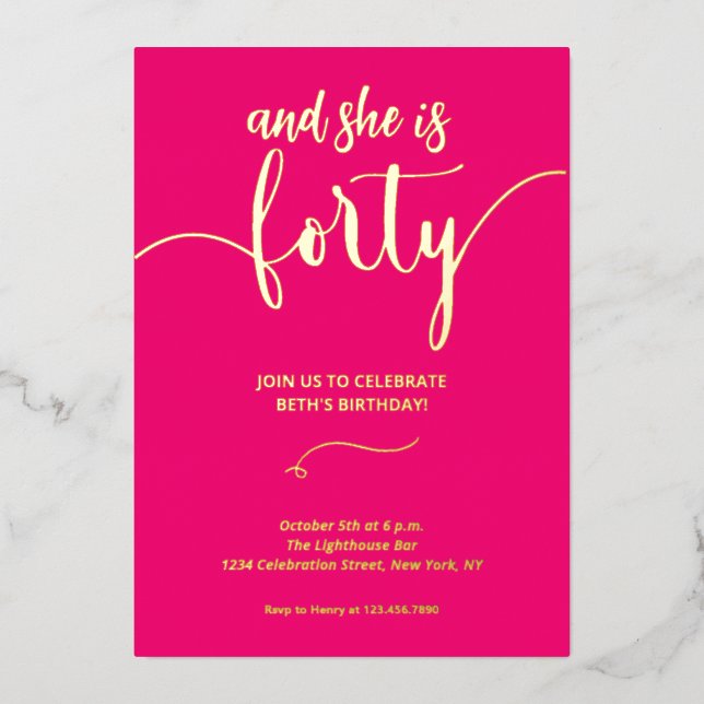 Elegant Calligraphy pink 40 BIRTHDAY CARD Invite (Front)