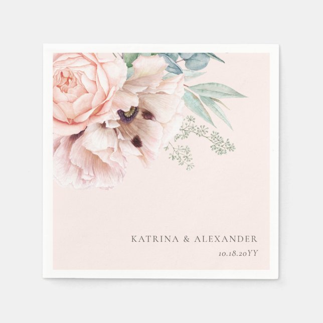 Elegant Calligraphy Pink Floral Napkin (Front)