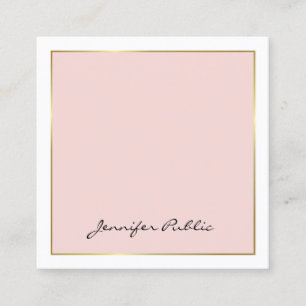 Elegant Calligraphy Pink Gold Plain Luxury Trendy Square Business Card