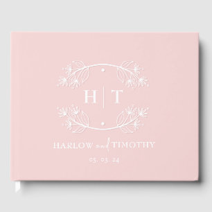 Elegant  Calligraphy Pink White Monogram Wedding Guest Book