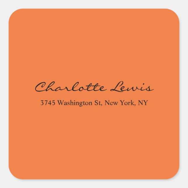Elegant Calligraphy Plain Orange Legible Text Square Sticker (Front)