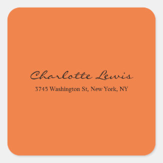 Elegant Calligraphy Plain Orange Legible Text Square Sticker