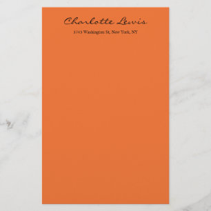 Elegant Calligraphy Plain Orange Legible Text Stationery