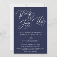 Elegant Calligraphy "Please Join Us" Navy Wedding