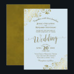 Elegant Calligraphy Powder Blue & Gold Wedding  Invitation<br><div class="desc">This beautiful wedding invitation features a simple yet elegant design with lacy script calligraphy on a pale powder blue colored background and frilly gold faux foil filigree in the corners. The wording is formal,  but the layout is modern and stylish.</div>