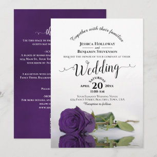 Elegant Calligraphy Purple Rose QR Code Wedding Invitation