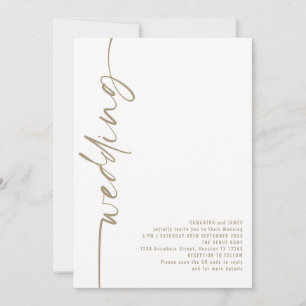 Elegant Calligraphy QR Code Champagne Gold Wedding Invitation