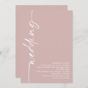 Elegant Calligraphy QR Code Dusty Rose Wedding  Invitation