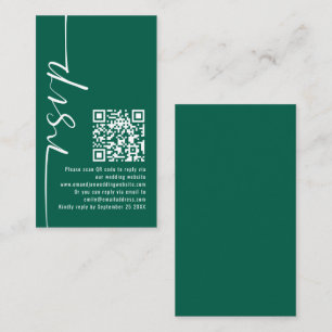 Elegant Calligraphy QR Code Emerald Wedding RSVP  Enclosure Card