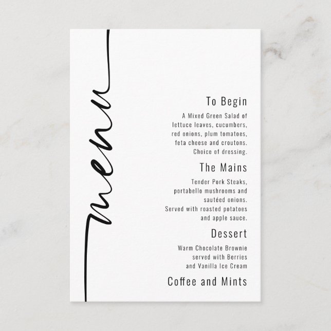 Elegant Calligraphy QR Code Wedding Menu Card (Front)